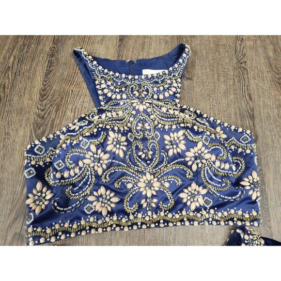 Rachel Allan Hand-Beaded Navy Blue Satin 2 Piece Prom Dance Dress Size 12 - Picture 5 of 13